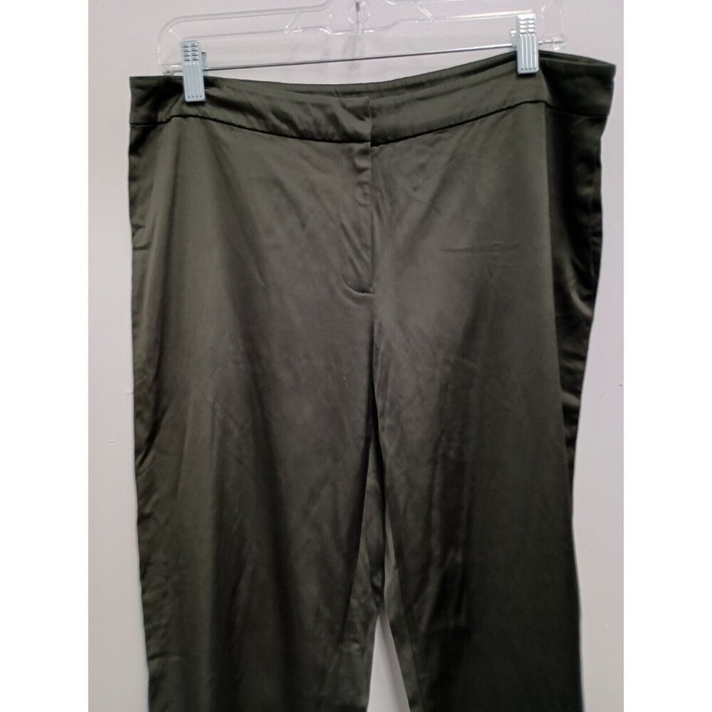 Eileen Fisher Womens Dress Pants Medium Olive Green Satin Straight Leg Classic - Picture 2 of 8